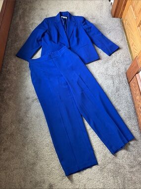 Kasper Royal Blue Pant Suit Set Blazer Dress Pants Career SIZE 16W/1X